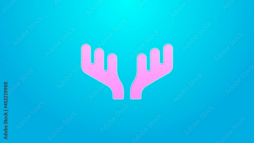 Pink line Deer antlers icon isolated on blue background. Hunting trophy on wall. 4K Video motion graphic animation Pink line Deer antlers icon isolated on blue background. Hunting trophy on wall. 4K Video motion graphic animation