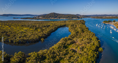 Afternoon panorama aerial waterscape over the bay