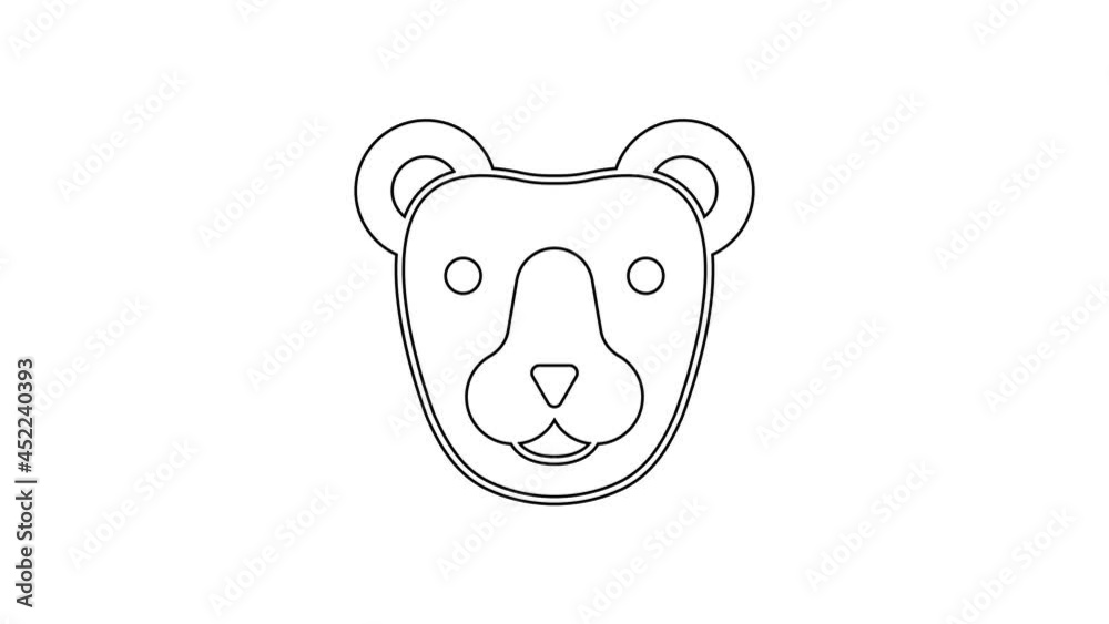 Black line Bear head icon isolated on white background. 4K Video motion graphic animation Black line Bear head icon isolated on white background. 4K Video motion graphic animation