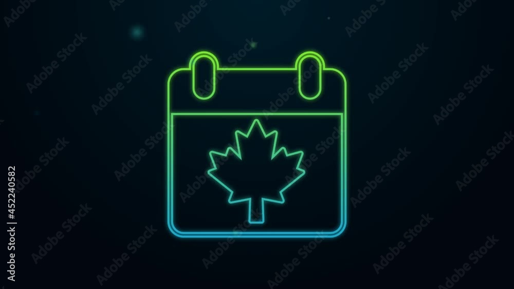Glowing neon line Canada day with maple leaf icon isolated on black background. 1-th of July Independence Day on the calendar with the Canada flag. 4K Video motion graphic animation Glowing neon line Canada day with maple leaf icon isolated on black background. 1-th of July Independence Day on the calendar with the Canada flag. 4K Video motion graphic animation