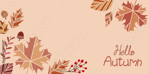 Autumn  background. Decorative Autumn leaves and berries illustration. Vector illustration. Web, banner, graphic design elements.