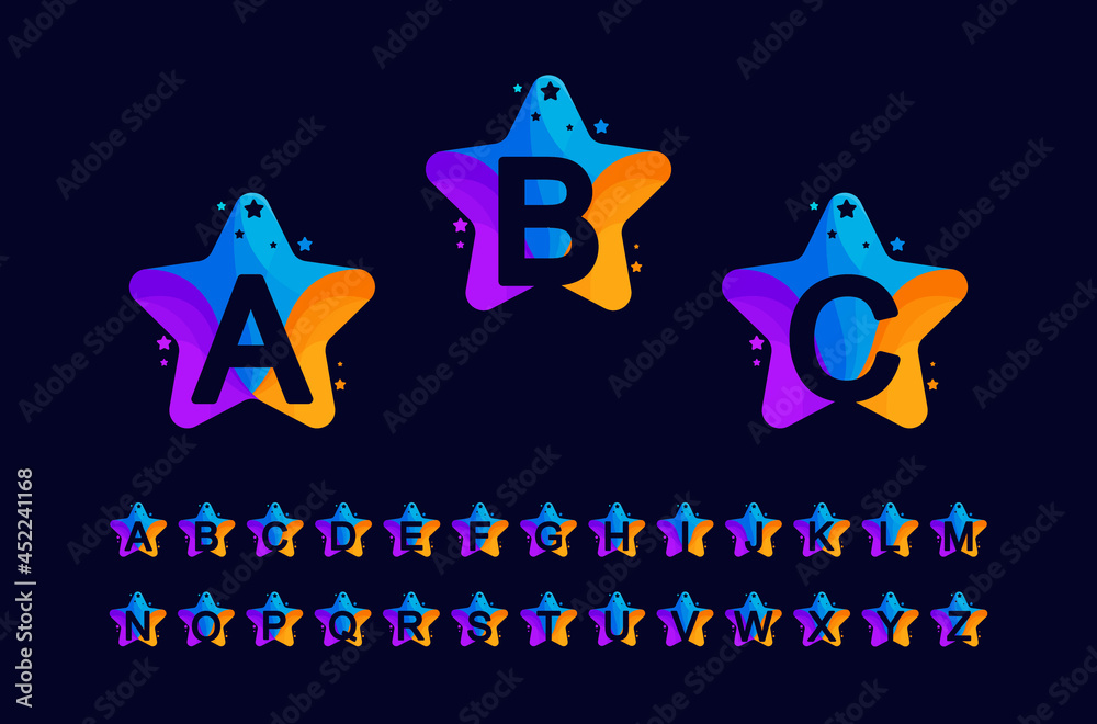 Logo set of star alphabet design. Colorful education fonts for achievement