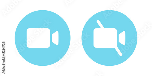 Virtual hangouts icons for conference video call. On and off video icons isolated on white background. Flat vector illustration