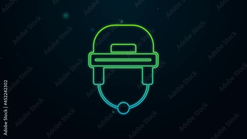 Glowing neon line Hockey helmet icon isolated on black background. 4K Video motion graphic animation Glowing neon line Hockey helmet icon isolated on black background. 4K Video motion graphic animation
