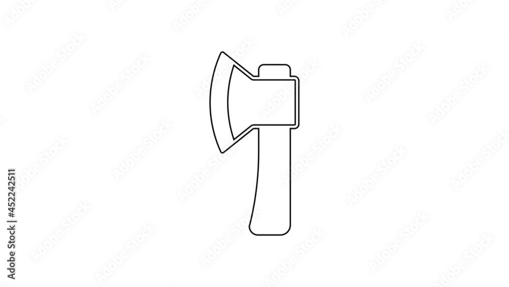 Black line Wooden axe icon isolated on white background. Lumberjack axe. 4K Video motion graphic animation Black line Wooden axe icon isolated on white background. Lumberjack axe. 4K Video motion graphic animation