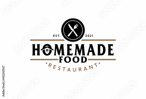 Home Restaurant Logo With Crossed Fork And Knife