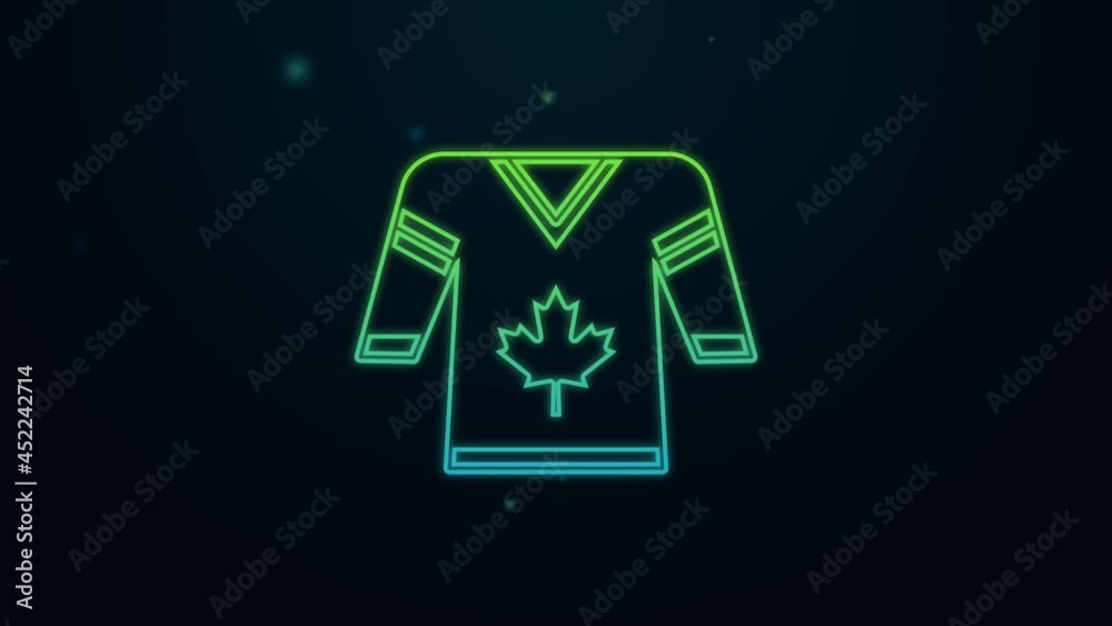 Glowing neon line Hockey jersey icon isolated on black background. 4K Video motion graphic animation Glowing neon line Hockey jersey icon isolated on black background. 4K Video motion graphic animation