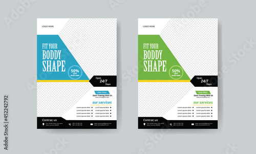 A4 flyer layout fitness Flyer template in green an blue color