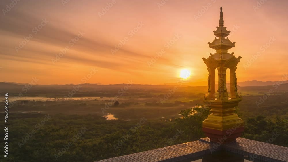 Timelapse 4K. Beautiful landscape in the morning mist from the viewpoint of Wat Phra That Doi Phra Chan Mae Tha Lampang, Thailand, tourism. Timelapse 4K. Beautiful landscape in the morning mist from the viewpoint of Wat Phra That Doi Phra Chan Mae Tha Lampang, Thailand, tourism.