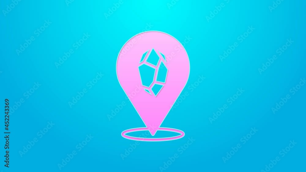 Pink line Magic stone icon isolated on blue background. Fantasy crystal. Jewelry gem for game. 4K Video motion graphic animation Pink line Magic stone icon isolated on blue background. Fantasy crystal. Jewelry gem for game. 4K Video motion graphic animation