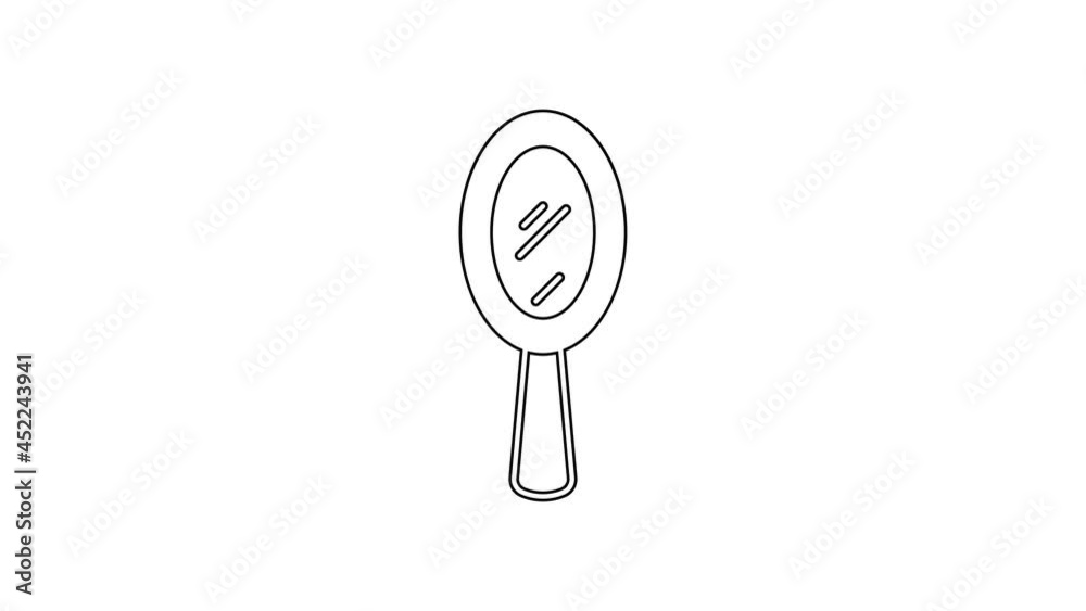 Black line Magic hand mirror icon isolated on white background. 4K Video motion graphic animation Black line Magic hand mirror icon isolated on white background. 4K Video motion graphic animation