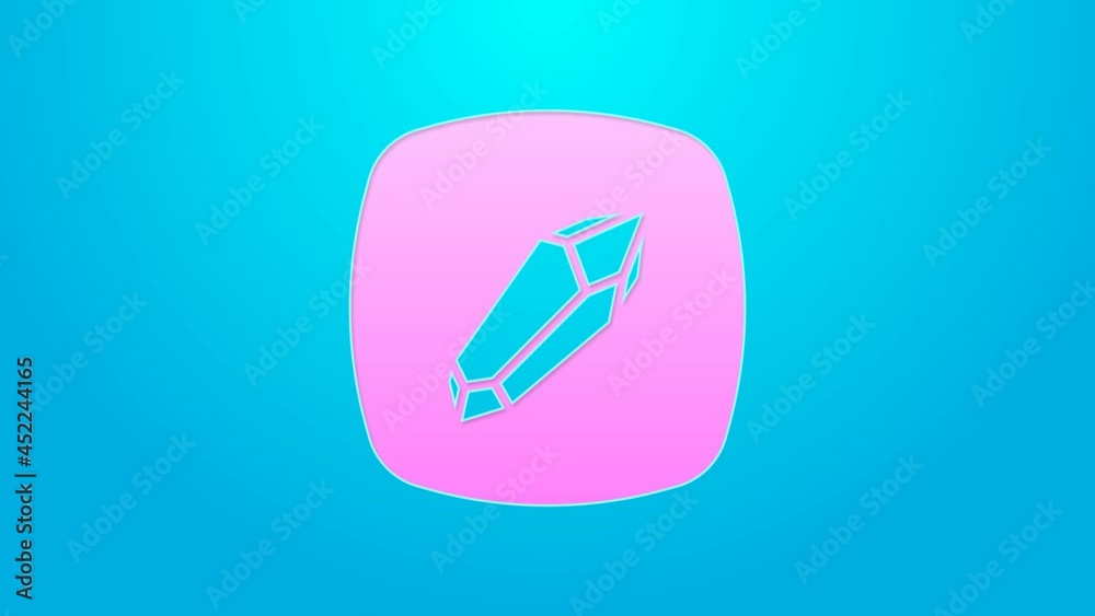Pink line Magic stone icon isolated on blue background. Fantasy crystal. Jewelry gem for game. 4K Video motion graphic animation Pink line Magic stone icon isolated on blue background. Fantasy crystal. Jewelry gem for game. 4K Video motion graphic animation