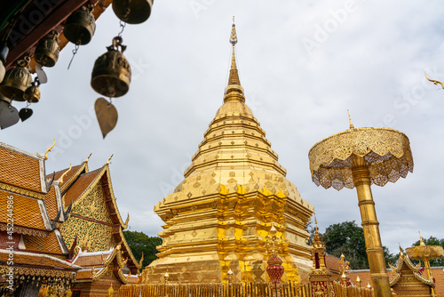 Beautiful golden pagoda in wat Phra That Doi Suthep, Chiangmai Thailand © kanonsky