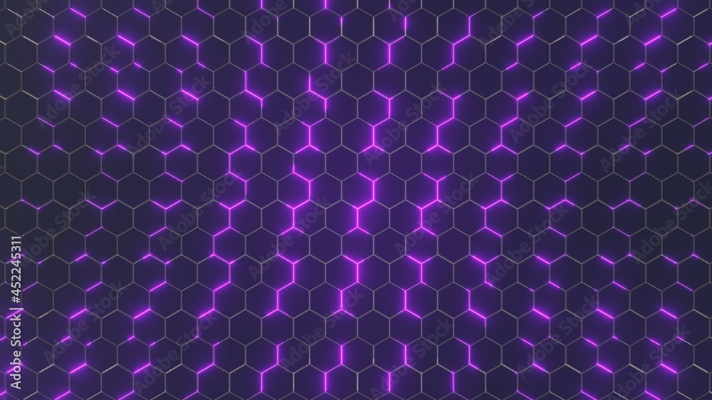 Fototapeta premium Futuristic Hexagon emission background. Hexagonal pattern, color emission, Modern vector illustration