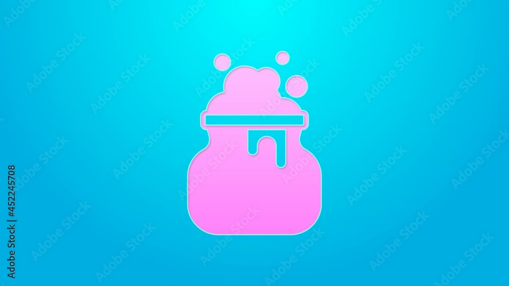 Pink line Witch cauldron icon isolated on blue background. Happy Halloween party. 4K Video motion graphic animation Pink line Witch cauldron icon isolated on blue background. Happy Halloween party. 4K Video motion graphic animation