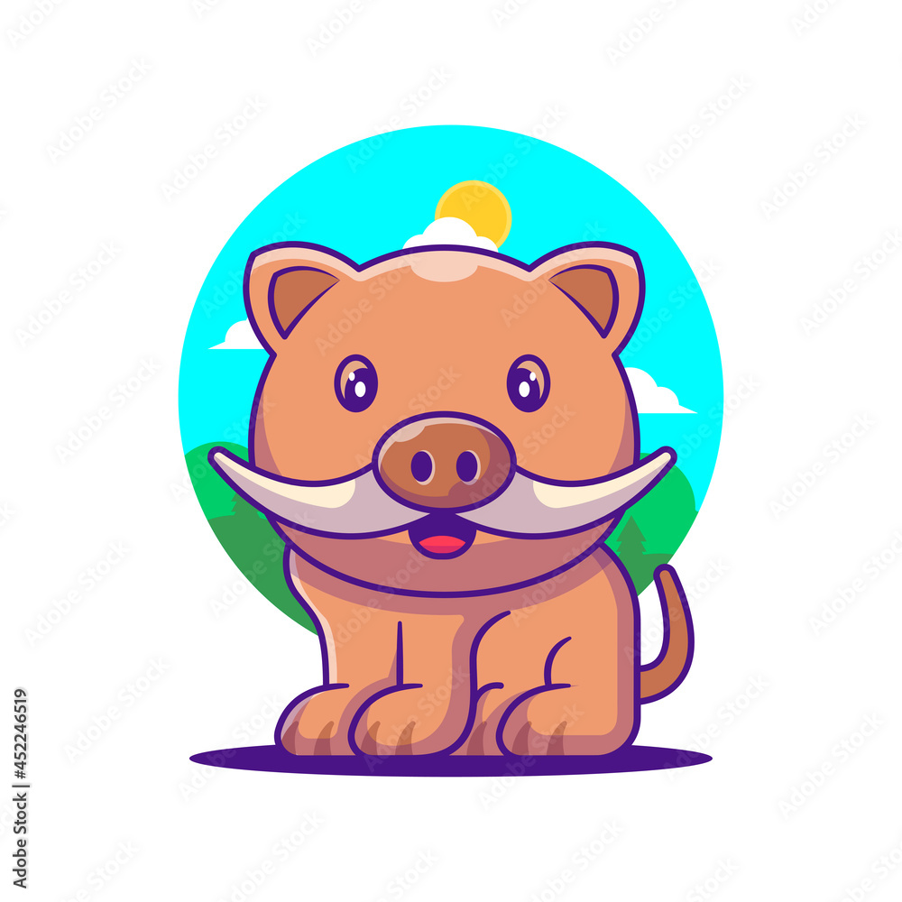 Cute Wild Boar Cartoon Illustration Cute Wild Boar Cartoon Illustration