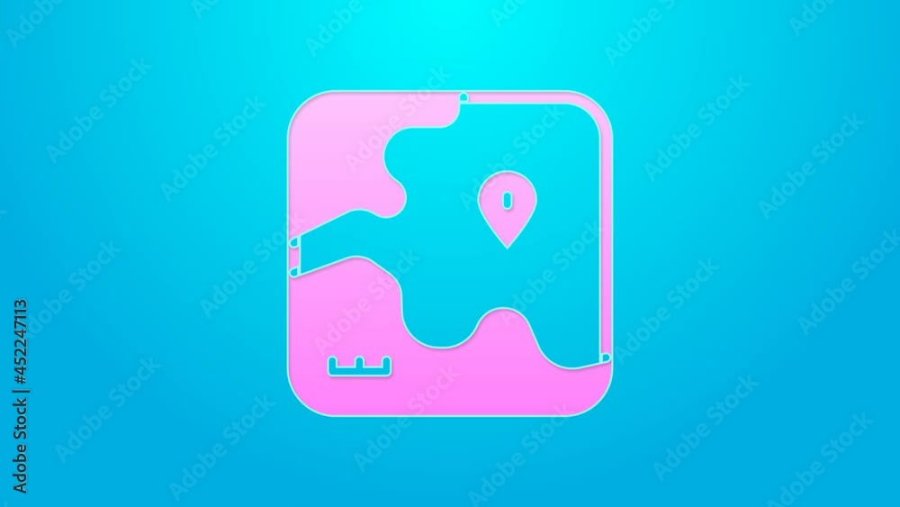 Pink line Africa safari map icon isolated on blue background. 4K Video motion graphic animation