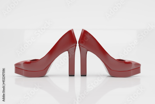 red high heels on white background, symbol photo for fashion, elegance and eroticism, 3d rendering