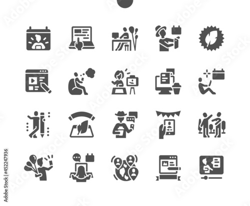 International Bloggers Day 14 June. Video blog and selfies. Calendar. Fourteenth of june. Live blogger meetings. Blogging. Vector Solid Icons. Simple Pictogram