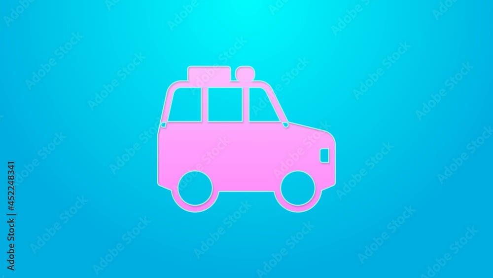Pink line Car icon isolated on blue background. 4K Video motion graphic animation Pink line Car icon isolated on blue background. 4K Video motion graphic animation
