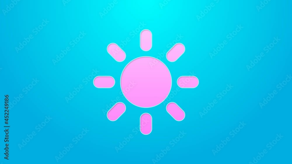Pink line Sun icon isolated on blue background. 4K Video motion graphic animation Pink line Sun icon isolated on blue background. 4K Video motion graphic animation