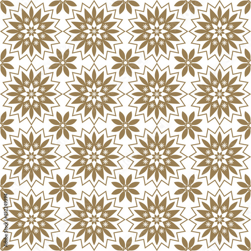 Seamless abstract floral pattern. Geometric ornament of leaves. Graphic modern pattern in golden beige tones on a white background.