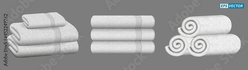 set of realistic white towel isolated or stacked towel for luxury hotel or hospital or perfumed towel in resort and spa. eps vector