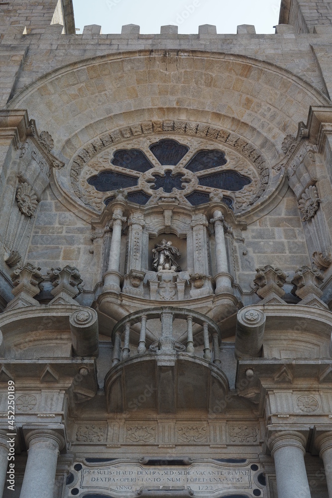 Close up on details of the entrance of the Cathedral of Porto