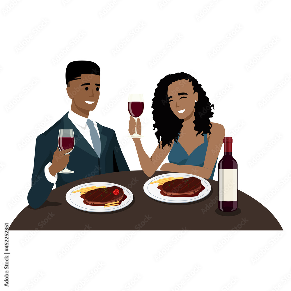 Illustration of a Couple in Formal Attire Having a Romantic Dinner Date Illustration of a Couple in Formal Attire Having a Romantic Dinner Date