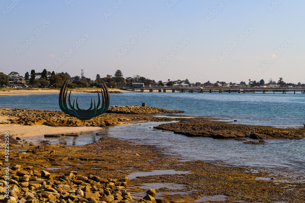Ταπετσαρία Kurnell National Park Sculpture on the rocky foreshore with the bay in the background