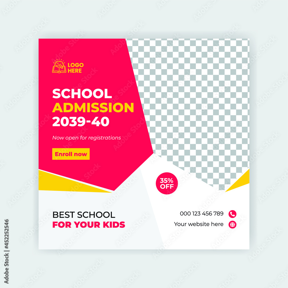 School admission social media post design and web banner template School admission social media post design and web banner template
