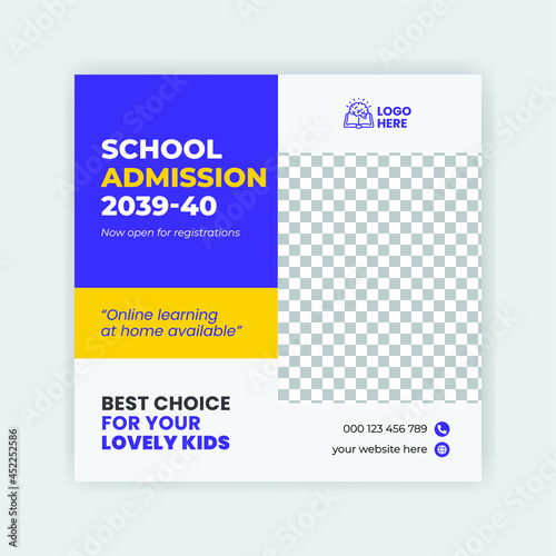 School admission social media post design and web banner template