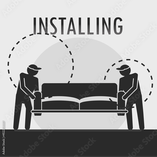 workmen installing a sofa