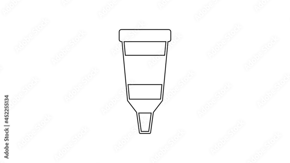 Black line Tube with paint palette icon isolated on white background. 4K Video motion graphic animation
