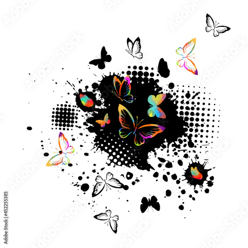 Fototapeta Naklejka Na Ścianę i Meble -  Abstraction multicolored butterflies. Paint spots. Vector illustration