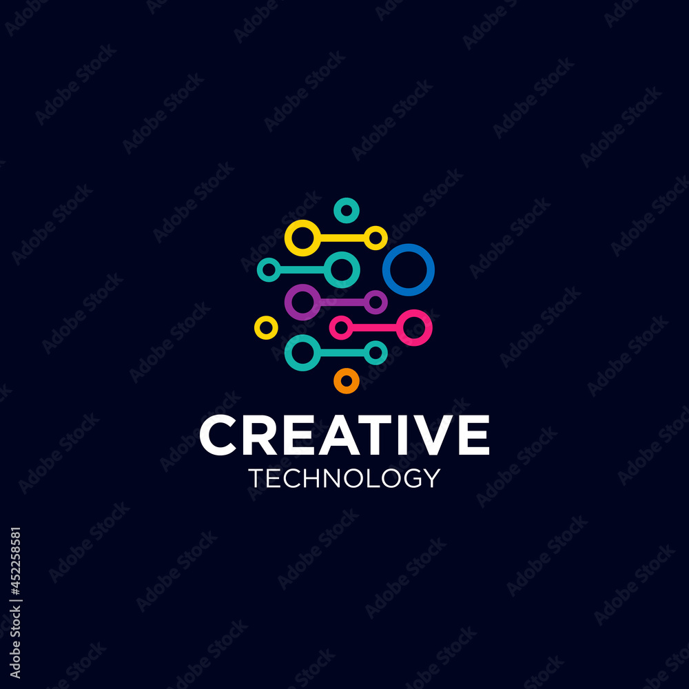 Creative Circle Tech logo template, Advanced analysis data base Logo symbol. Development of artificial intelligence sign. Abstract innovative high tech logo template. Colorful round Creative Circle Tech logo template, Advanced analysis data base Logo symbol. Development of artificial intelligence sign. Abstract innovative high tech logo template. Colorful round