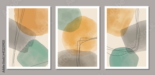 Set of trendy abstract creative minimalist artistic hand painted compositions