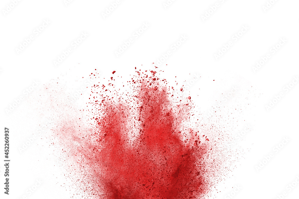 red splashes powder on white background.
