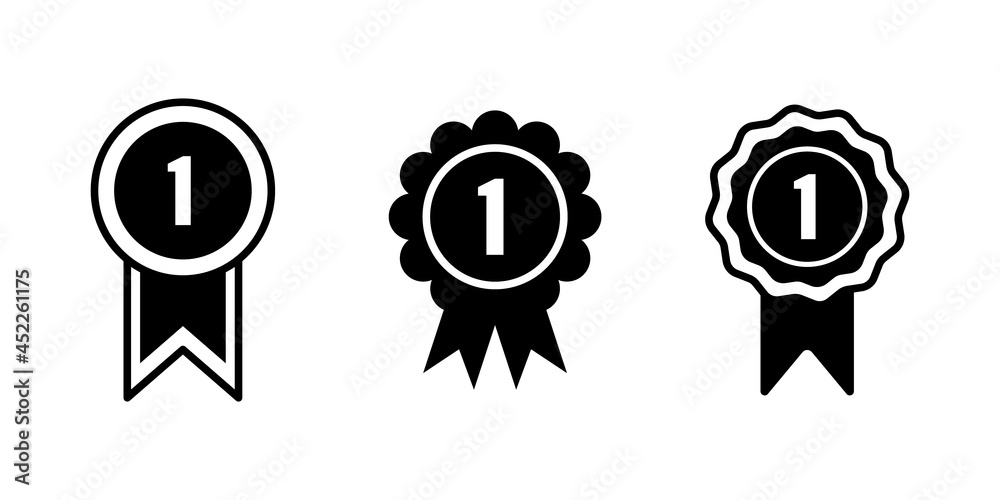 Medal badge icon set. First place award outline icon. Vector illustration. Medal badge icon set. First place award outline icon. Vector illustration.
