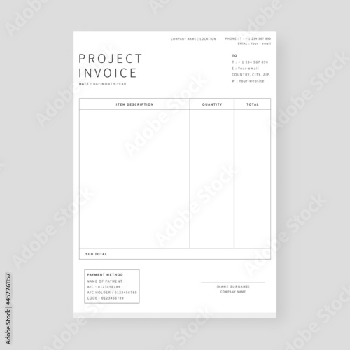 Project invoice template. Modern invoice layout template. Vector illustration.
