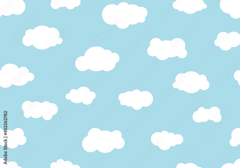 Seamless pattern hand drawn cloudy different on blue sky background