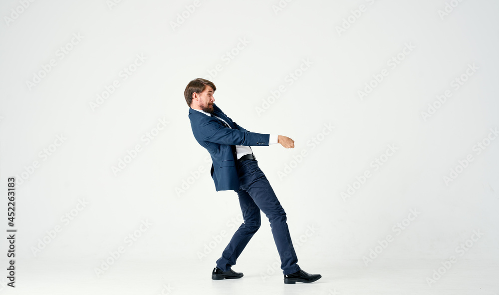 businessmen emotions successful light background