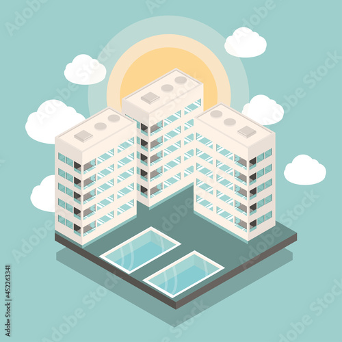 condominium buildings and pool