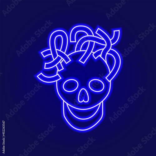 Cyberpunk skull with wires outline icon. Futuristic cyborg. Bio-robot gadgets
