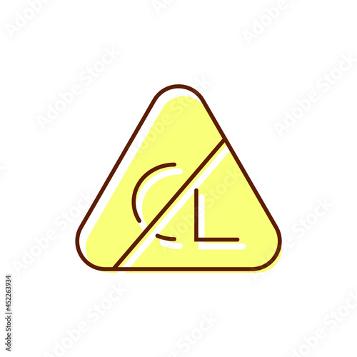 Stop chlorine bleaching material label flat icon. Fabric feature. Color symbol