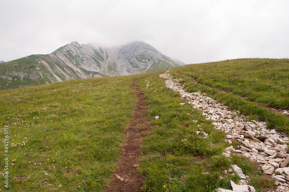 Fototapeta premium Double Path on the Mountain. Zambla Alta, Bergamo, Italy