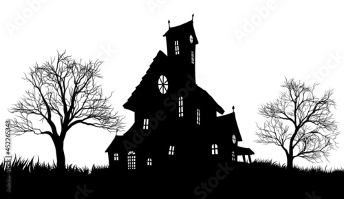 Silhouette Haunted Halloween House Spooky Trees photo