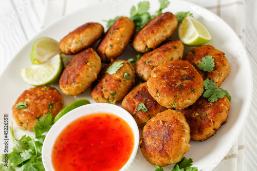 Tod man pla, thai fish cakes on a plate