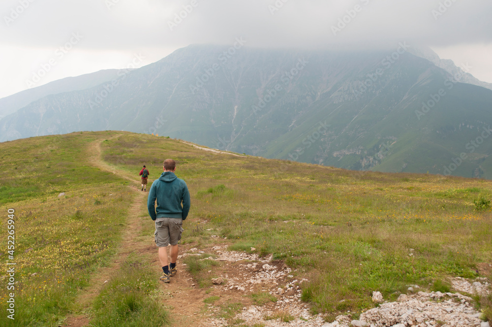 Hiking with Friends on Monte Arera. Zambla Alta, Bergamo, Italy