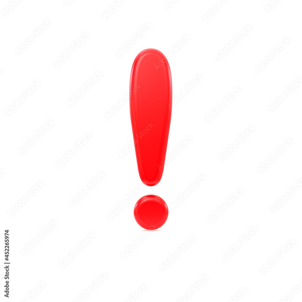 Red exclamation mark, isolated on white background, 3d rendering Red exclamation mark, isolated on white background, 3d rendering